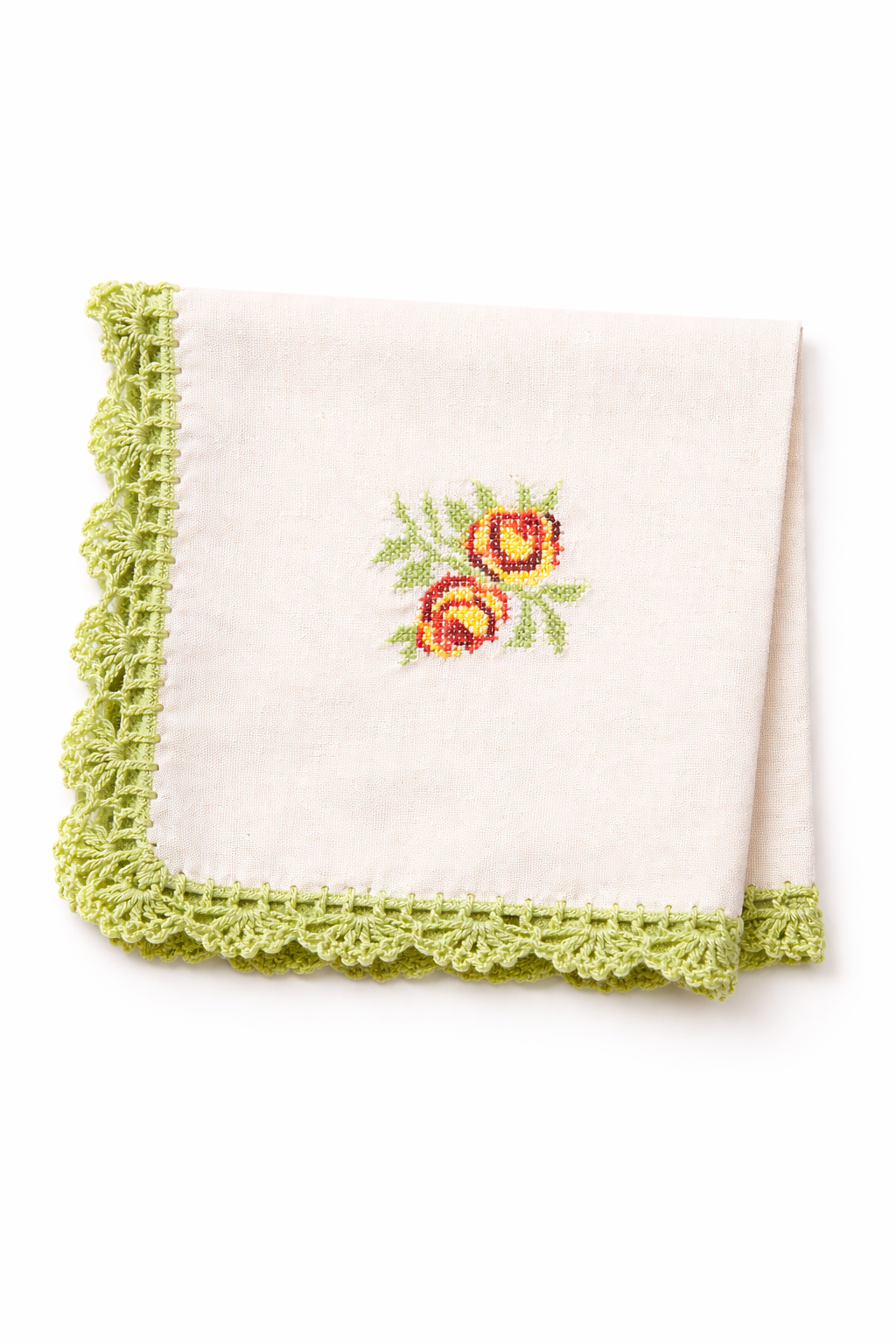 Servilleta Bordada con Orilla tejida a mano