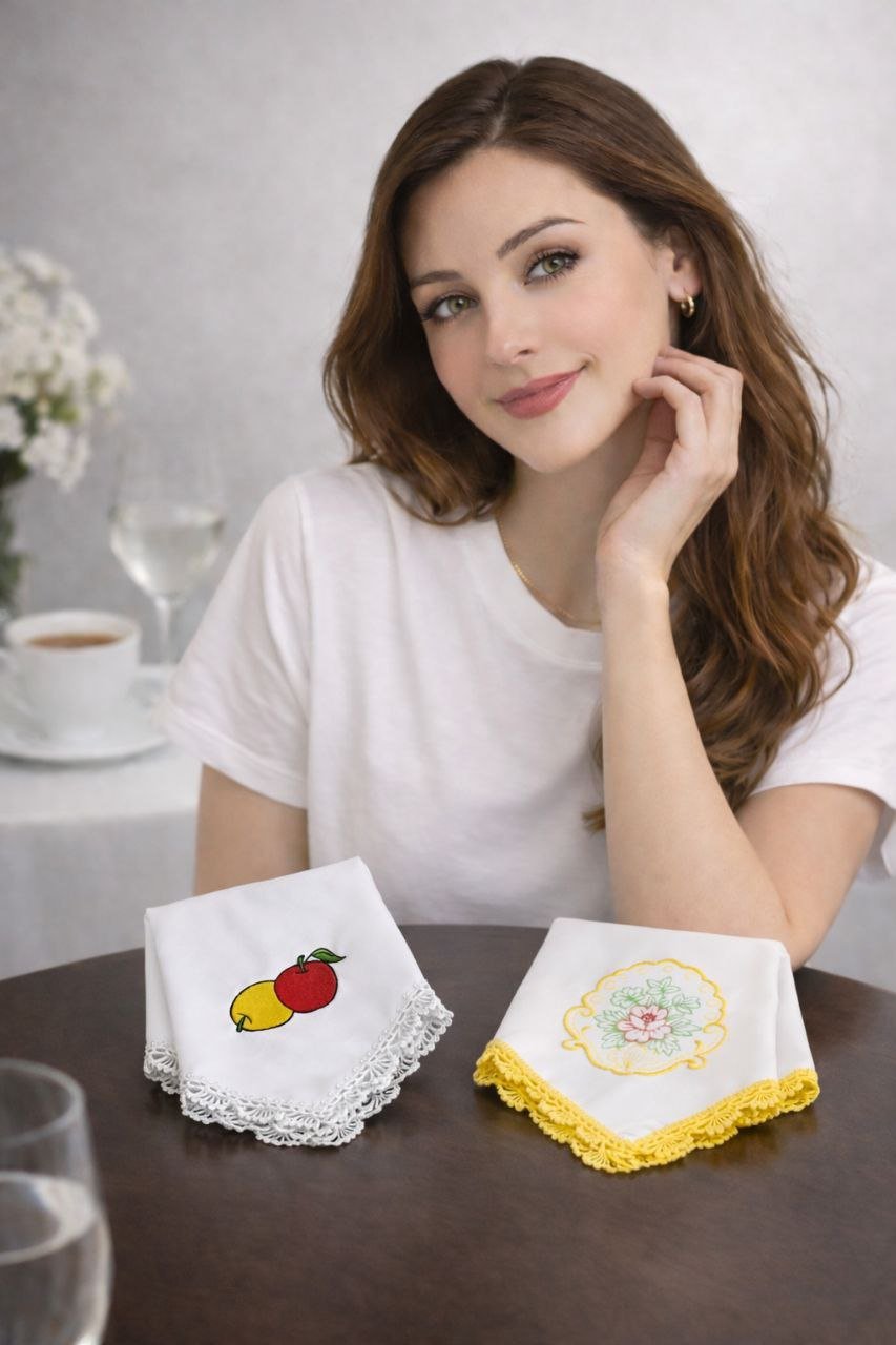 Modelo Con Servilletas Artesanales Bordada scon Orilla Tejida A Mano