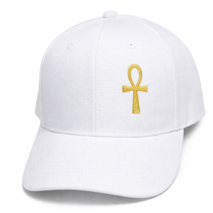 Gorra Blanca Bordada con Símbolo Ankh Dorado Unisex